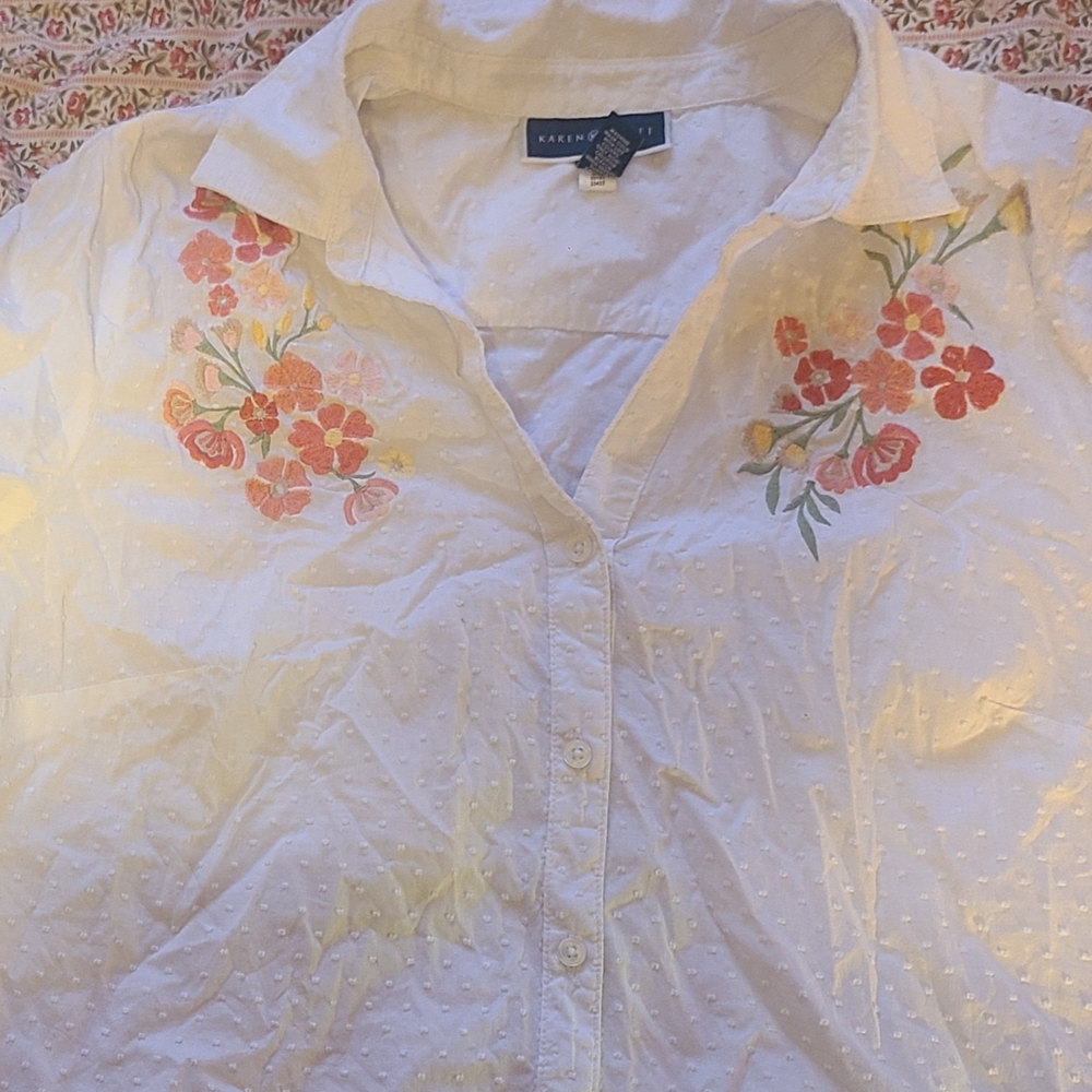 Floral Embroidered White Button-Up Shirt